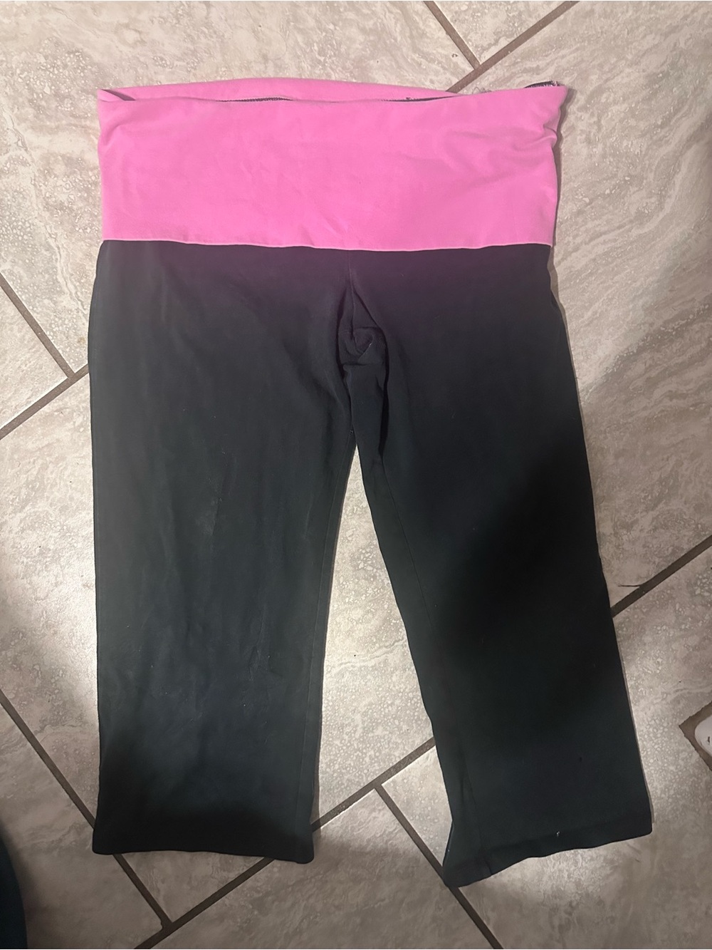 PINK Victoria's Secret Black Capri Leggings with Pink Fold-Over Waistband